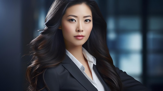 Photo of a professional woman in a stylish suit posing confidently for a portrait