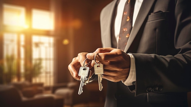 A photo of a property manager with keys