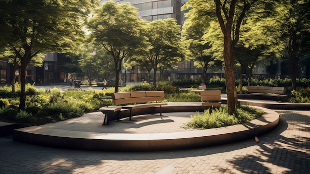 A Photo of a Public Park or Square with Urban Furniture and Landscape Design
