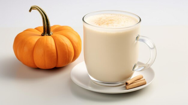 Photo of a pumpkin white hot chocolate isolated on flat white background