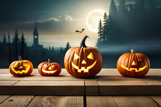 Photo photo of pumpkins and halloween accessories on a wooden background