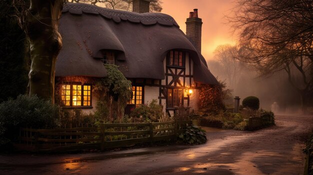 Photo a photo of a quaint oldworld cottage thatched roof