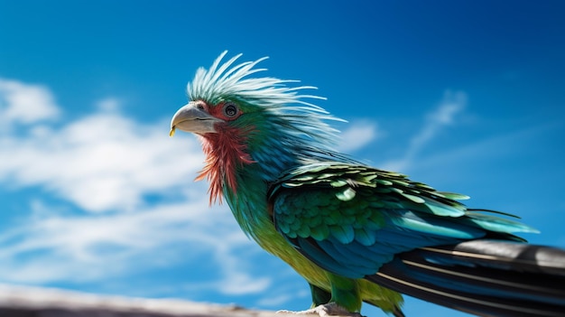 Photo of a quetzal under blue sky
