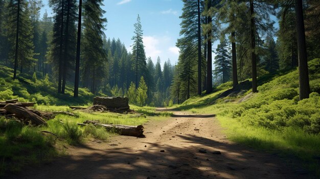 Photo a photo of a quiet trailhead leading into a national park