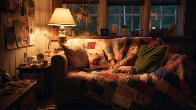 Photo a photo of a quilt cozy living room