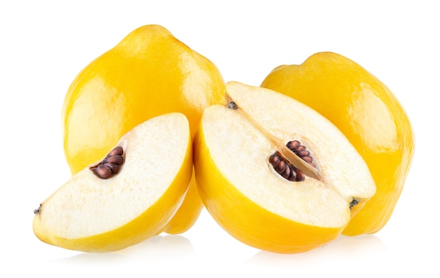 Photo of quince with large depth of field isolated on white background