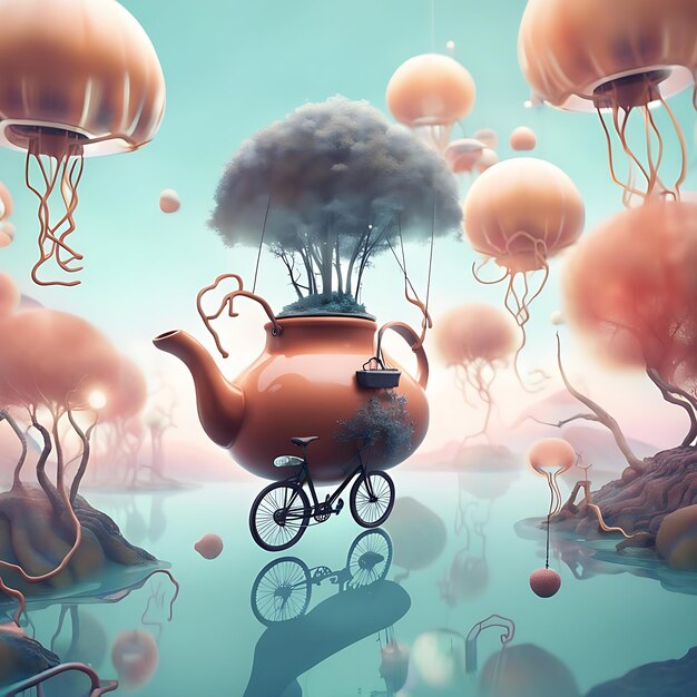 Photo photo of a quirky fusion of a teapot and a bicycle