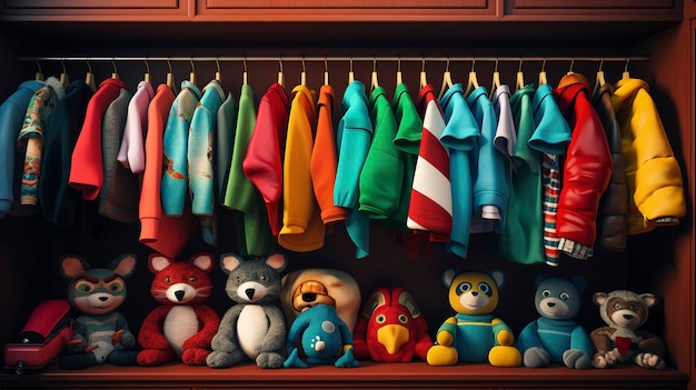 Foto una foto di un rack di costumi per bambini colorati