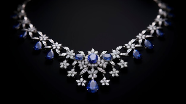 A photo of a radiant sapphire and diamond necklace