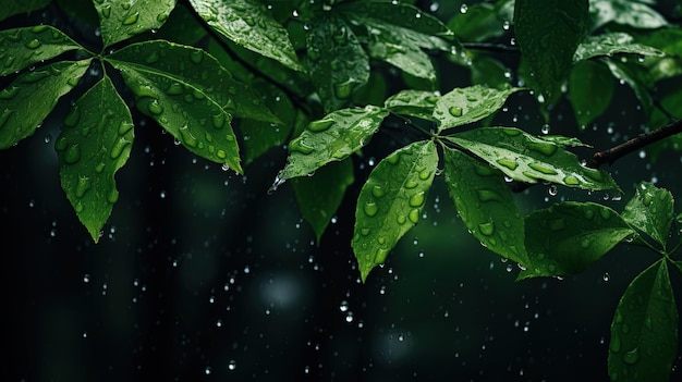 Foto foto della pioggia in una foresta lussureggiante generata dall'intelligenza artificiale