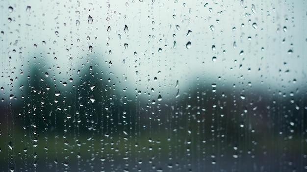 Photo of rain water drops on glass window landscape