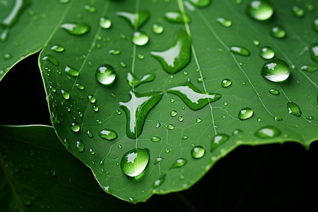 Фото дождевая вода на зеленом листе макро
