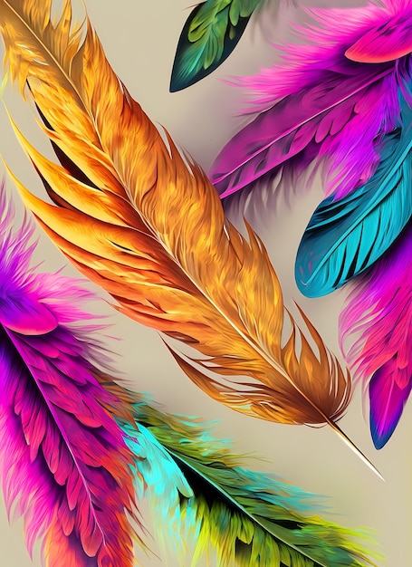 Photo rainbow Bird feathers suspenseful lights background 3d rendering