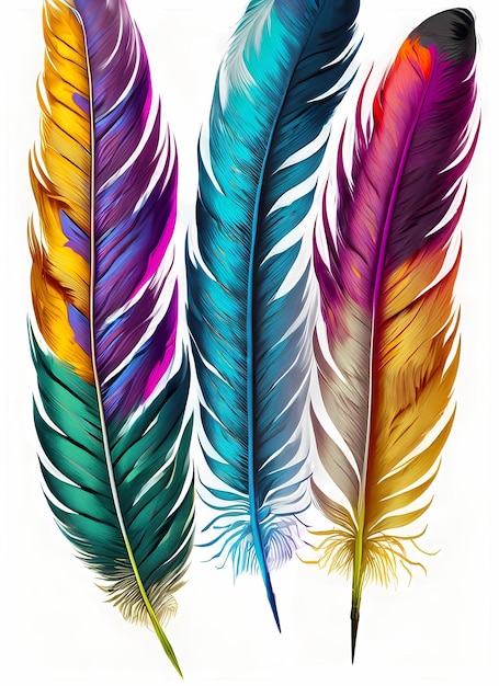 Photo rainbow Bird feathers suspenseful lights background 3d rendering