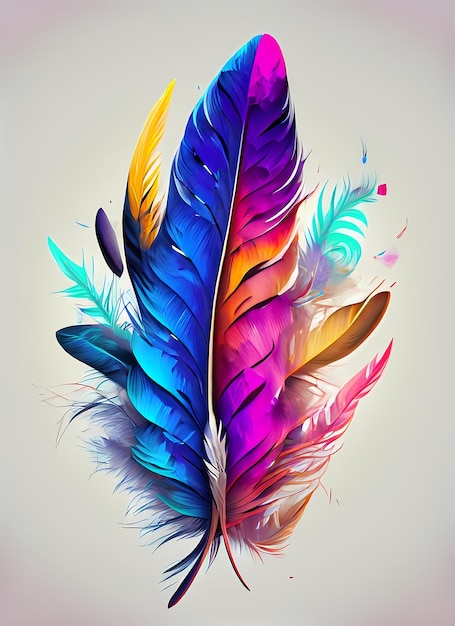 Photo rainbow Bird feathers suspenseful lights background 3d rendering