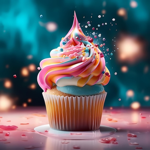 Photo of rainbow sprinkles on a delicious cupcake unsplash made with generative al