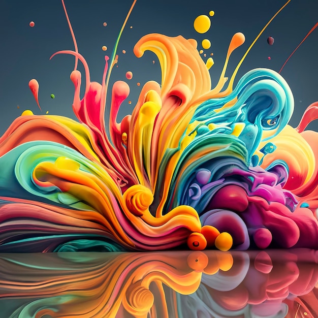 Photo of rainbow streams of paint in water Dynamic drawing of ink flow Curls and swirls of liquids Abstract bright pattern