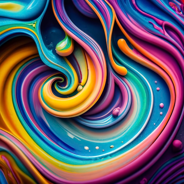 Photo of rainbow streams of paint in water Dynamic drawing of ink flow Curls and swirls of liquids Abstract bright pattern