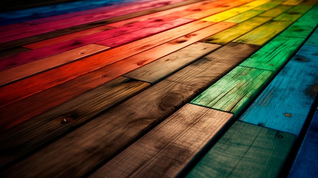 Photo of rainbow wooden planks background generative ai illustrator
