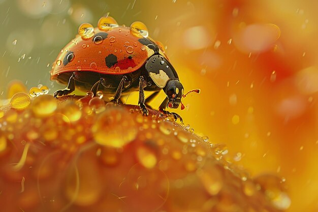 Photo photo of raindrops on a ladybugs back