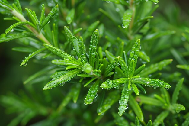 Photo photo of raindrops on morning rosemary