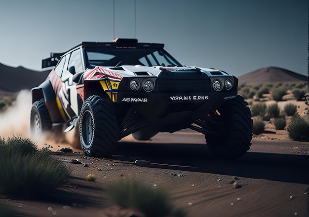 Foto foto di un'auto da rally su una strada polverosa