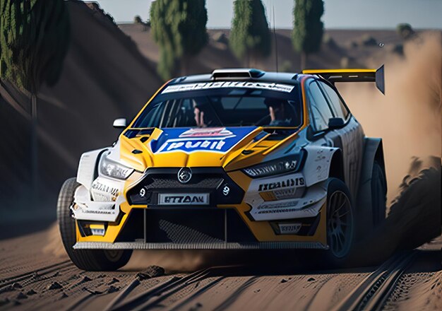 Foto foto di un'auto da rally su una strada polverosa