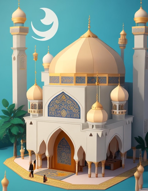 Фото Фото поздравительная карточка рамадана мубарака с луной и фонарем