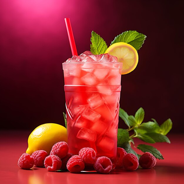 Photo of raspberry lemonade sweet lemonade blended with raspberry pur front view clean bg