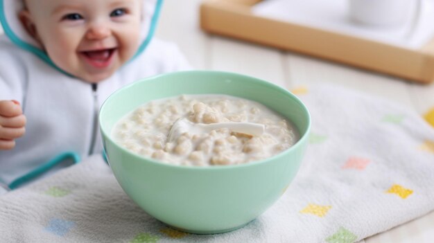 Photo photo of raw oats grain and oatmeal bowl