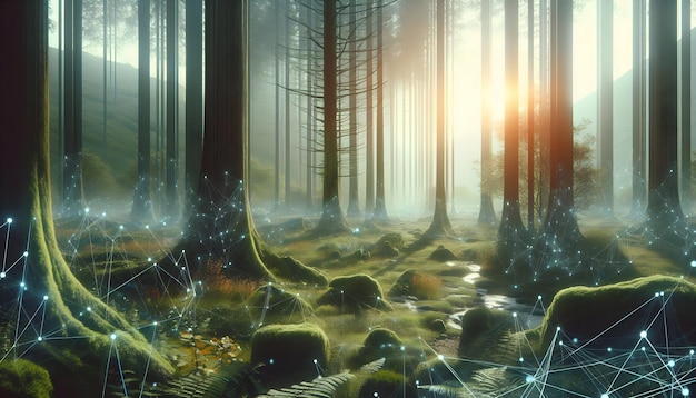 Photo Real as Cybernetic Forest Glade A Glade in a Cybernetic Forest Represents Networked Ecosystem