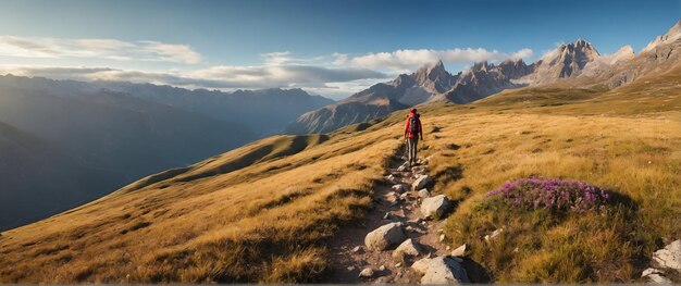 Photo real as Hiking Journeys Embark on a hiking adventure through diverse terrains and stunning vis