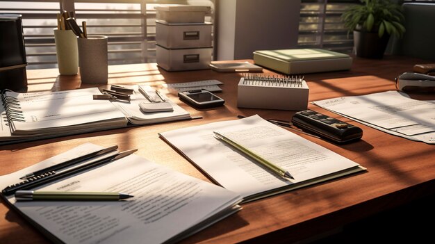 A photo of a real estate agents desk with paperwork