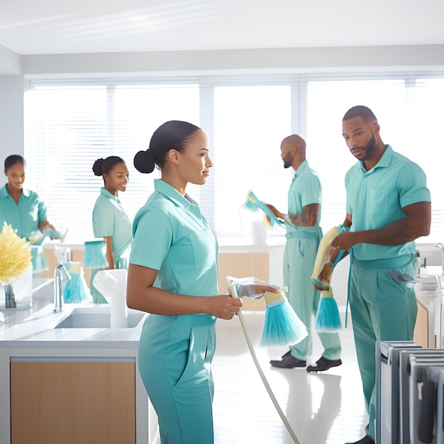 Photo of Real People Cleaning Crew of African American Maid