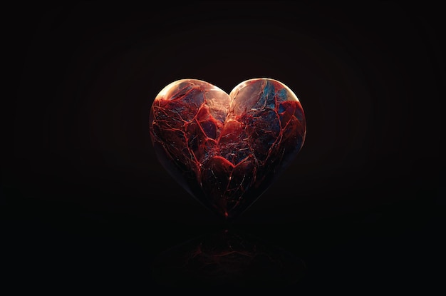 Photo Realistic 3d heart with shadow and black background