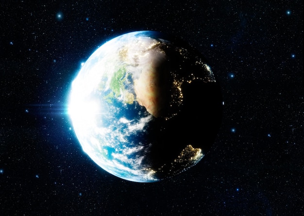 photo realistic 3d rendering of earth with city lights.