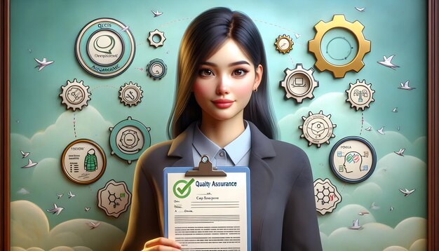 photo realistic as qa manager with process map and certificate concept as an image of a qa manager w