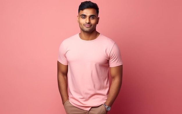 Фотореалистичная спортивная индийская мужская модель в футболке AI Генеративный AI