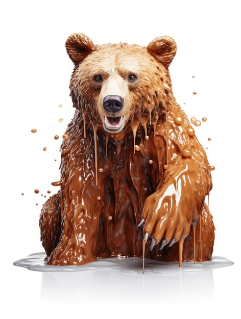 Photo realistic bear with melting effect isolated on a white background