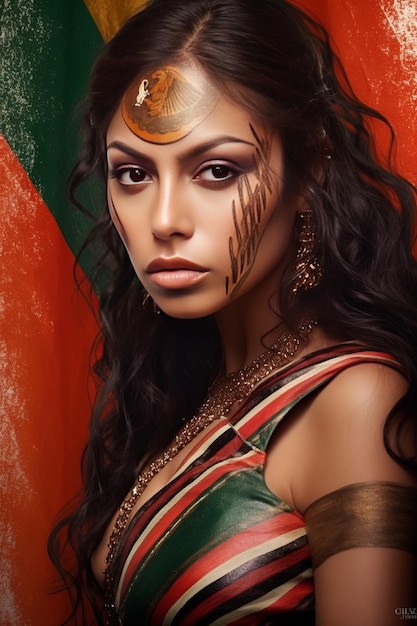 photo realistic brown skin latin sensual woman mexican flag