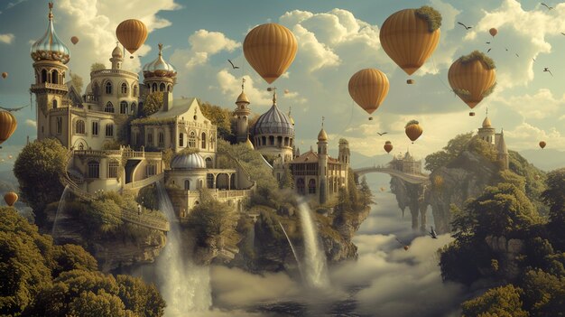 Photo realistic of A Cozy Steampunk style Hot air Balloon