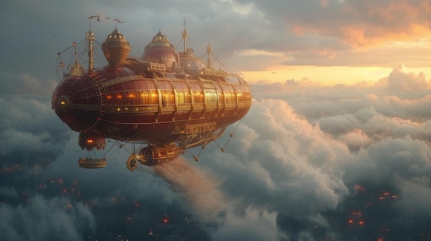 Photo realistic of A Cozy Steampunk style Hot air Balloon