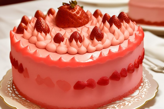 사진 비스킷 무스와 젤리 여름을 곁들인 사진 현실적인 세부 프레이저 무스 케이크 딸기 케이크