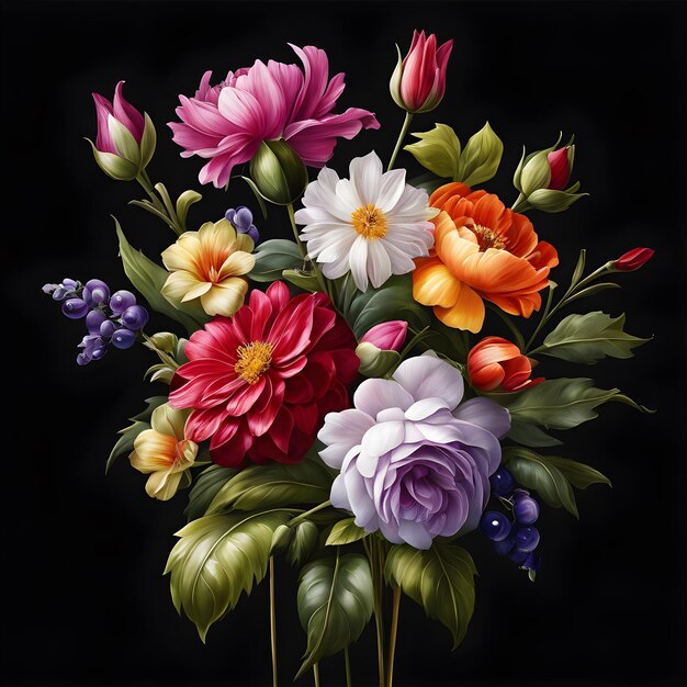 Photo realistic digital painted flower bouquet illustration