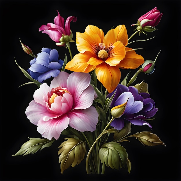 Photo realistic digital painted flower bouquet illustration