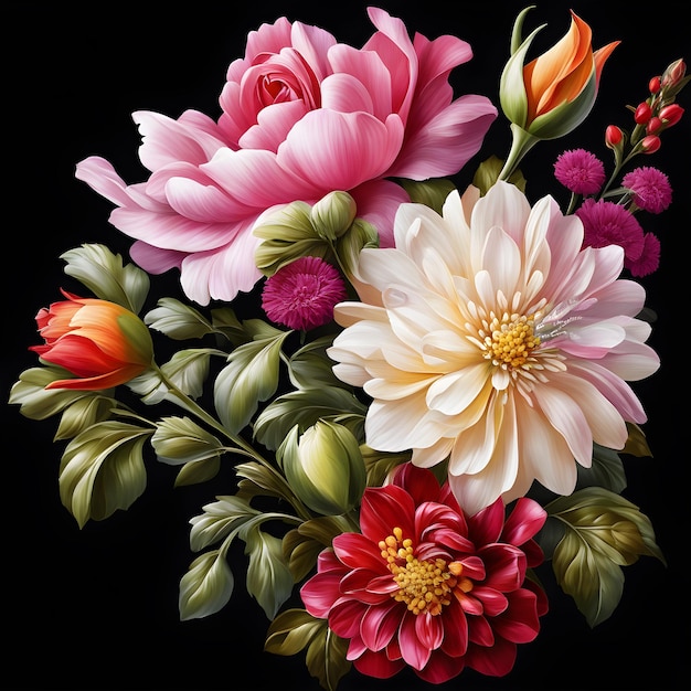 Foto illustrazione fotorealista di un bouquet di fiori dipinto digitalmente