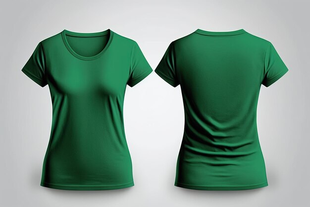 Photo realistic female green tshirts with copy space front and back view AI Generated