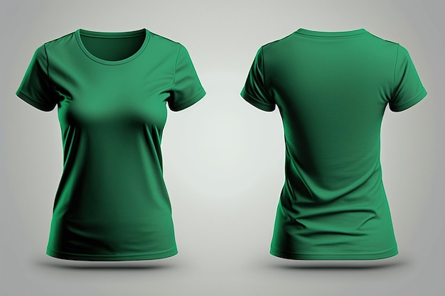 복사 공간 전면 및 후면 보기가 있는 사진 현실적인 여성 녹색 티셔츠 AI 생성