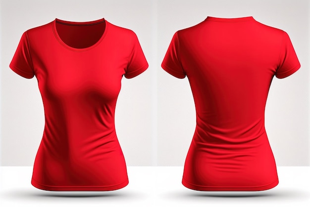 Photo realistic female red tshirts with copy space front and back view