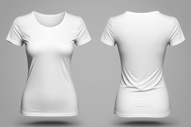 복사 공간 전면 및 후면 보기가 있는 사실적인 여성 흰색 티셔츠 Created with Generative